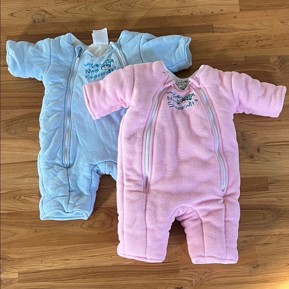 2 Baby Magic Merlin Sleepsuits Large 6-9M Microfleece Pink & Blue Lot
